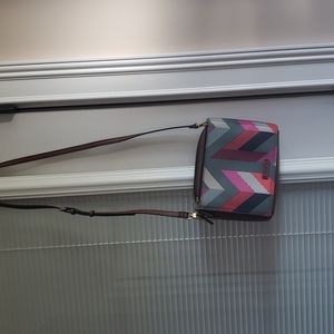 Fossil leather and PVC coated crossbody purse